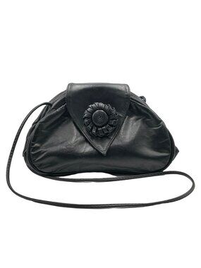 OHHI Ashley Women's Crossbody Clutch Bag  Black Leather Rosette Magnetic Snap